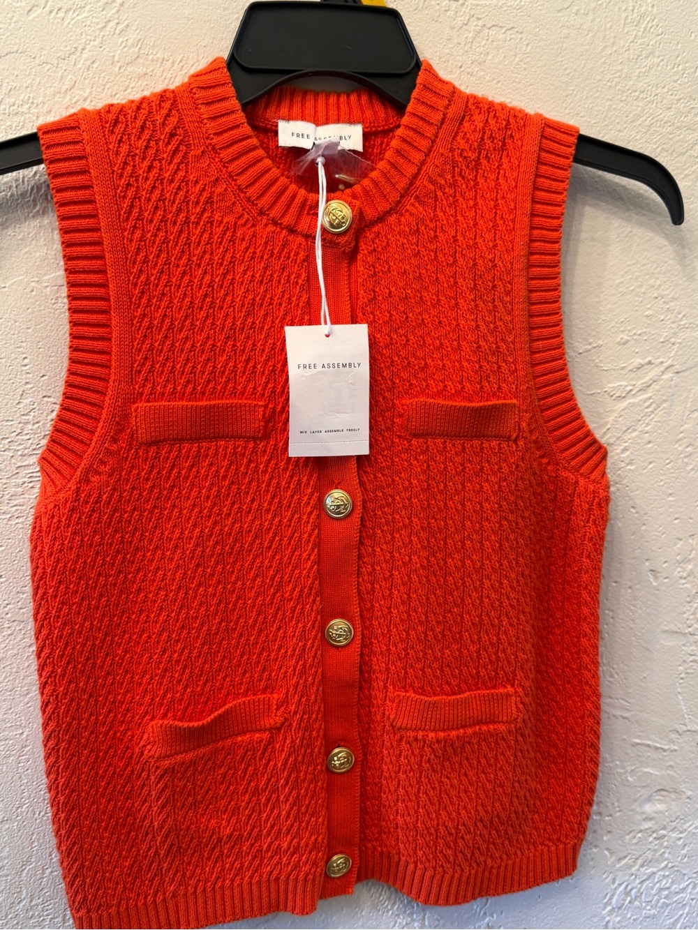 Free Assembly Women's Bright Orange Knit Button Vest SZ XS O-2